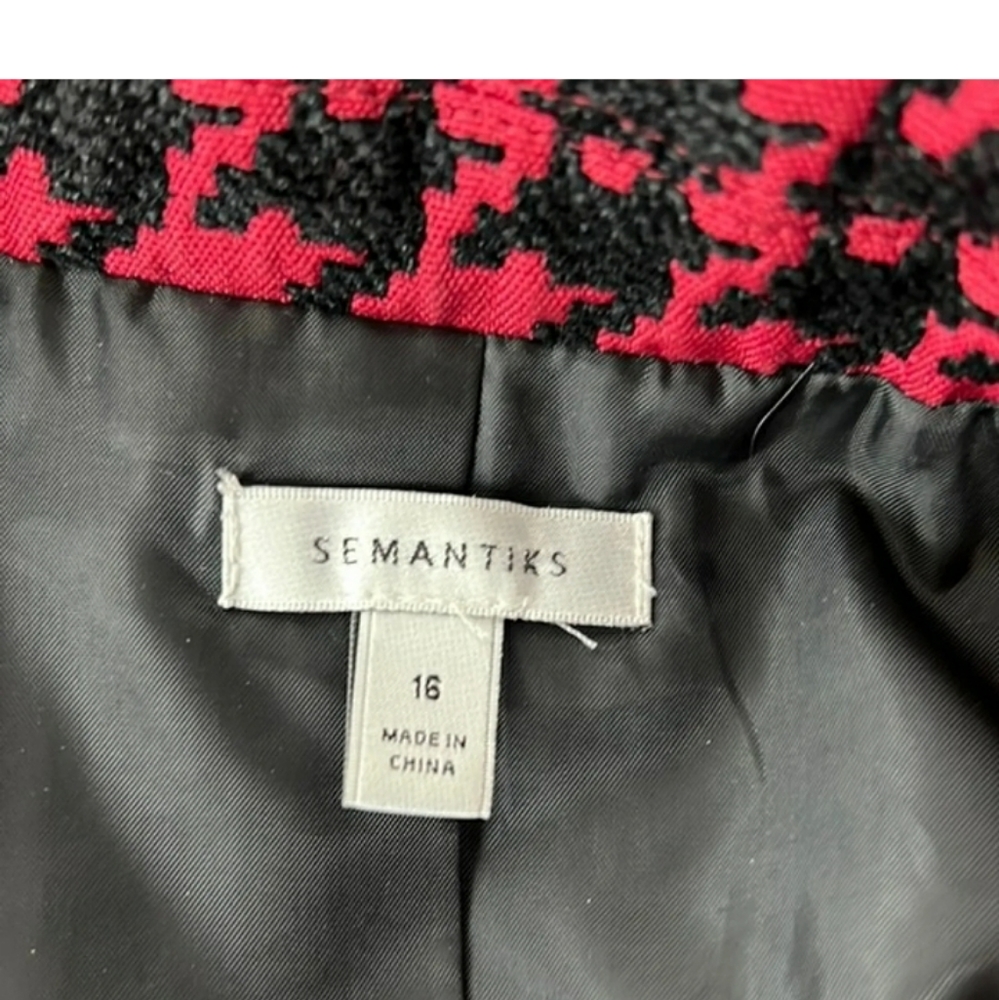 Women's Semantiks red and black Houndstooth blazer 3/4 sleeves